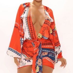 Women’s Satin Mini Dress, Size XS, orange/blue multicolor